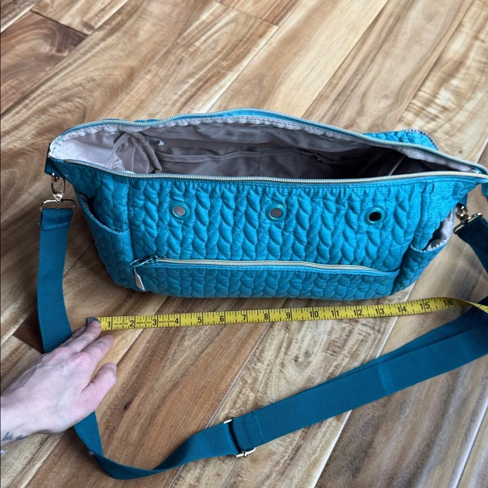 Teal Quilted Knitting Or Crochet Project Bag with Adjustable Strap
